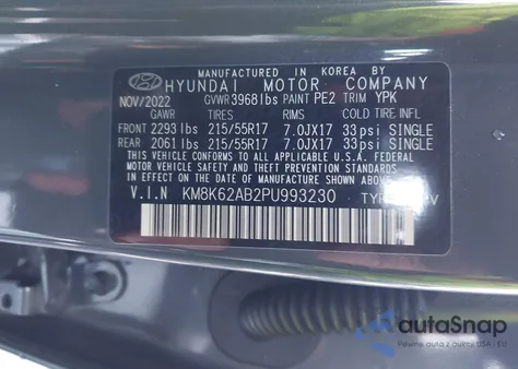 2023 Hyundai Kona Sel from USA, damaged, VIN KM8K62AB2PU993230